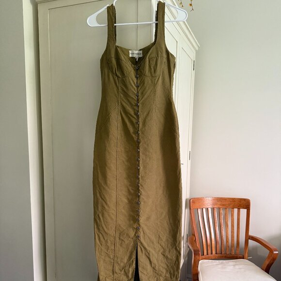 Mara Hoffman Angelica Linen Blend Olive Green Dress, Size 2 - Picture 4 of 7
